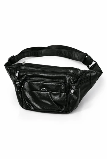 CANGURO URBANO DE CUERO SINTÉTICO CON MÚLTIPLES COMPARTIMENTOS NEGRO