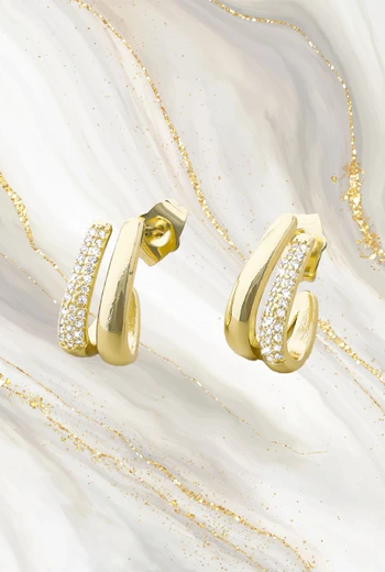 ARETES CON 2 PALITOS BAÑADOS EN ORO CON CIRCONES TIPO HUGGIE