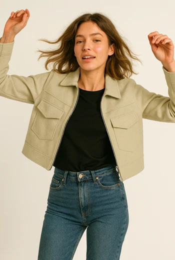 CHOMPA CROP  CON BOLSILLOS FRONTALES