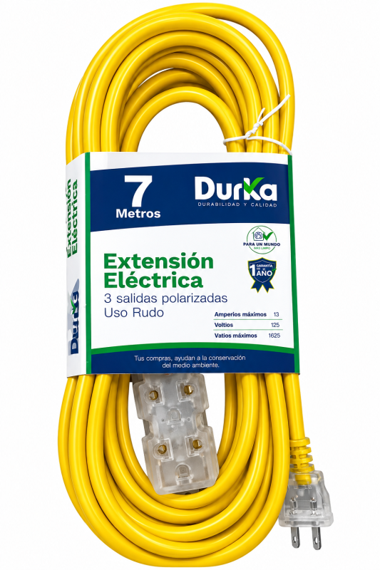 Extensión Eléctrica Durka 7 Metros – 3 Salidas Polarizadas