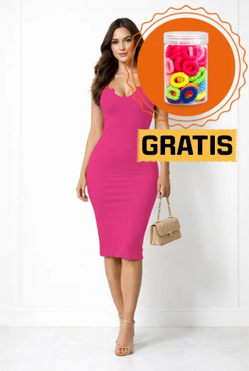 VESTIDO CEÑIDO AL CUERPO COLOR ROSA NEÓN