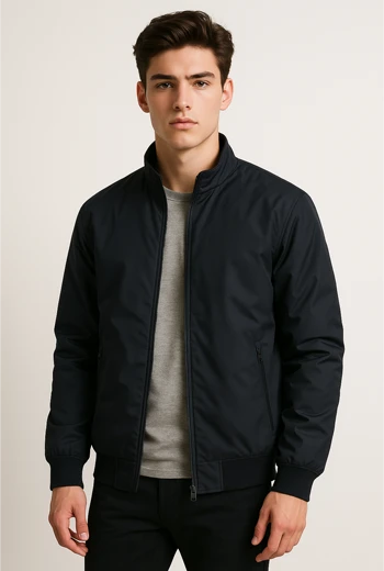 CHAQUETA CASUAL HOMBRE NEGRO CON CUELLO ALTO