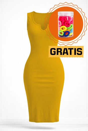 VESTIDO CEÑIDO AL CUERPO COLOR MOSTAZA