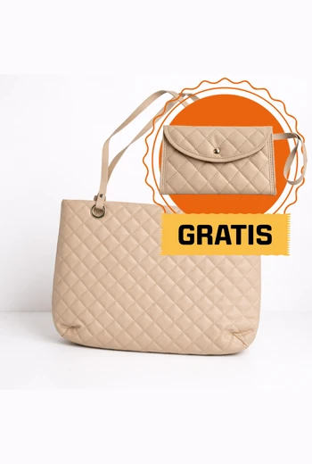 BOLSO TOTE ACOLCHADO CLASSIC CHIC CON DISEÑO MATELASSÉ BEIGE