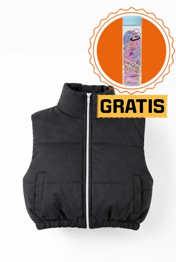CHALECO TOPPER PUFFER NEGRO CON CUELLO ALTO