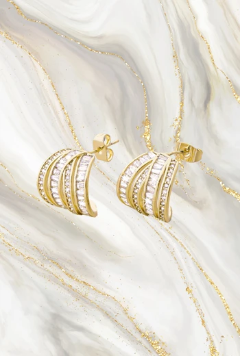 ARETES CURVOS BAÑADOS EN ORO CON CIRCONES ENGASTADOS