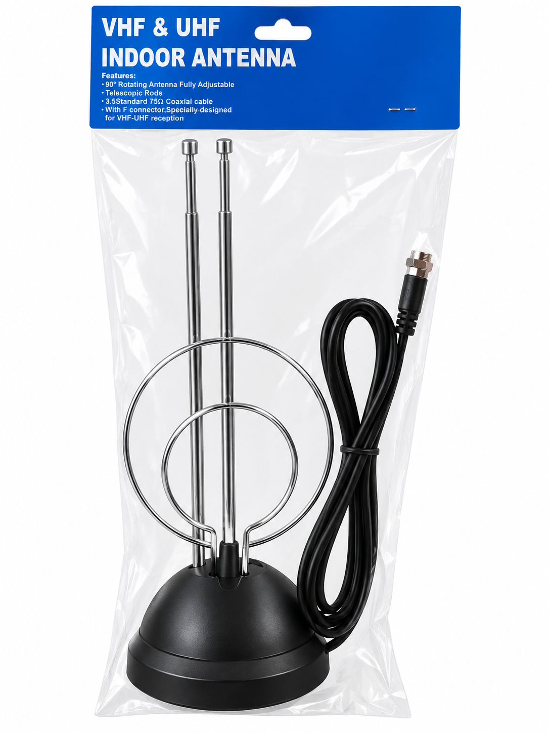 Antena Interior VHF & UHF para Televisión con Cable Coaxial