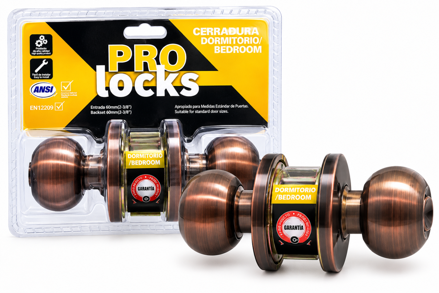 Cerradura de Dormitorio PRO LOCKS – Acabado Bronce