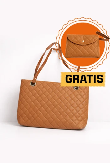 BOLSO TOTE ACOLCHADO CLASSIC CHIC CON DISEÑO MATELASSÉ CAMEL