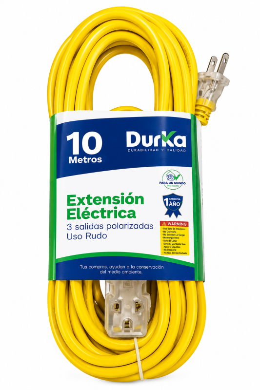 Extensión Eléctrica Durka de 10 Metros – 3 Salidas Polarizadas