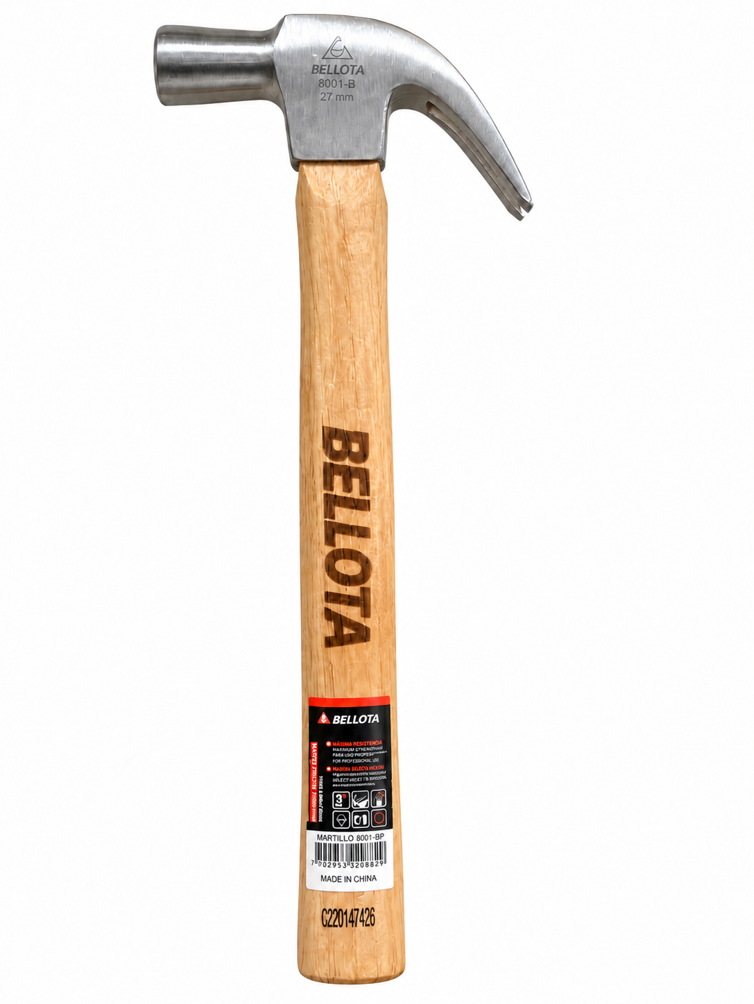 Martillo de Uña Bellota 8001-B 27 mm con Mango de Madera