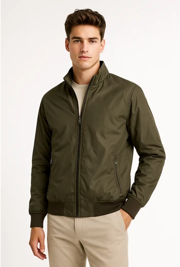 CHAQUETA CASUAL HOMBRE VERDE CON CUELLO ALTO